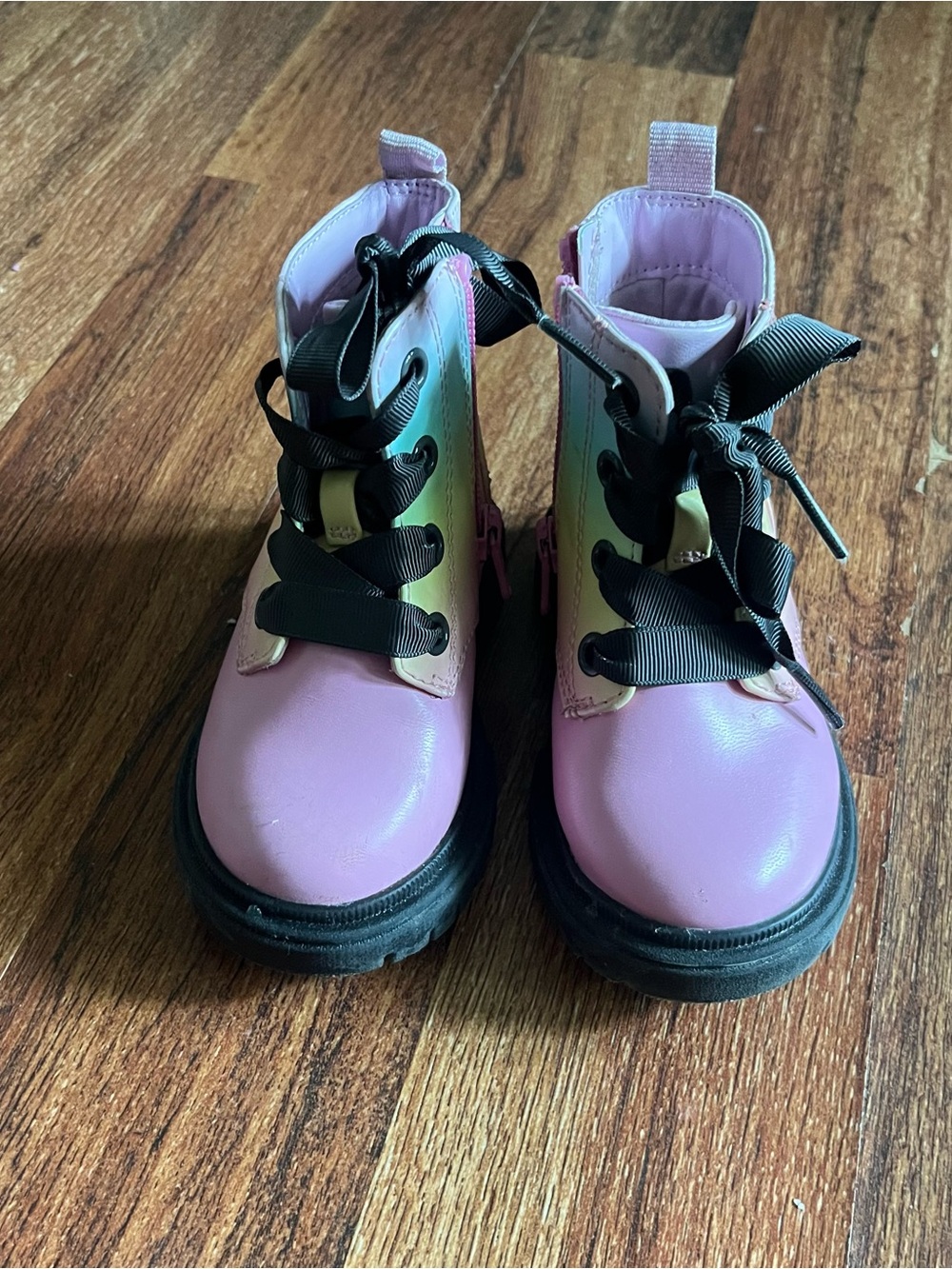 Cat & Jack Girls Rainbow Iridescent Combat Boots Pink Black Toddler Size 6